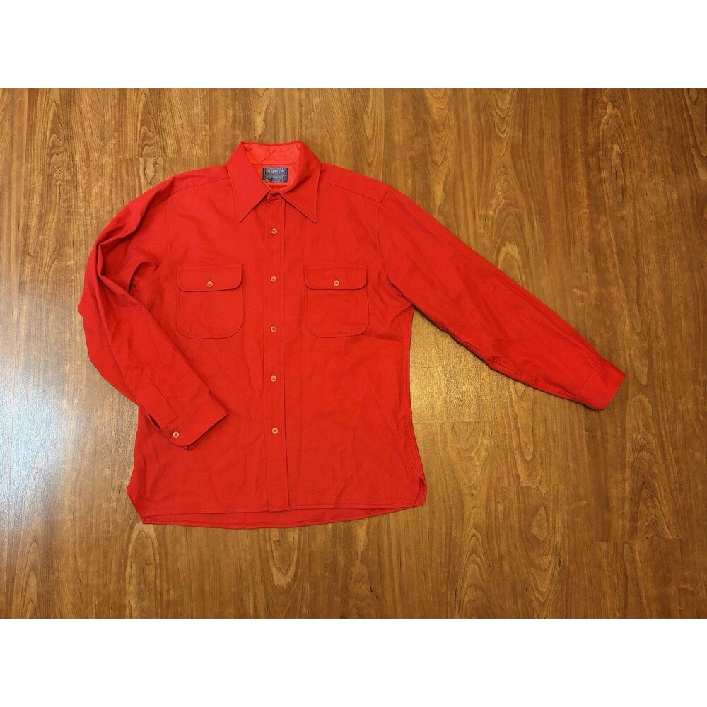 Vintage Pendleton Shirt Mens L Red Wool Flannel Solid Workwear USA 60s 70s